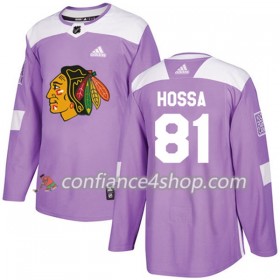 Adidas Maillot de Hockey Chicago Blackhawks Marian Hossa 81 2017-2018 Violet Fights Cancer Practice Authentic - Homme